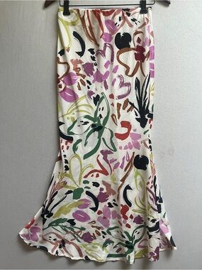 En Saison Abstract Print Satin Finish Flowy Maxi Skirt Size S